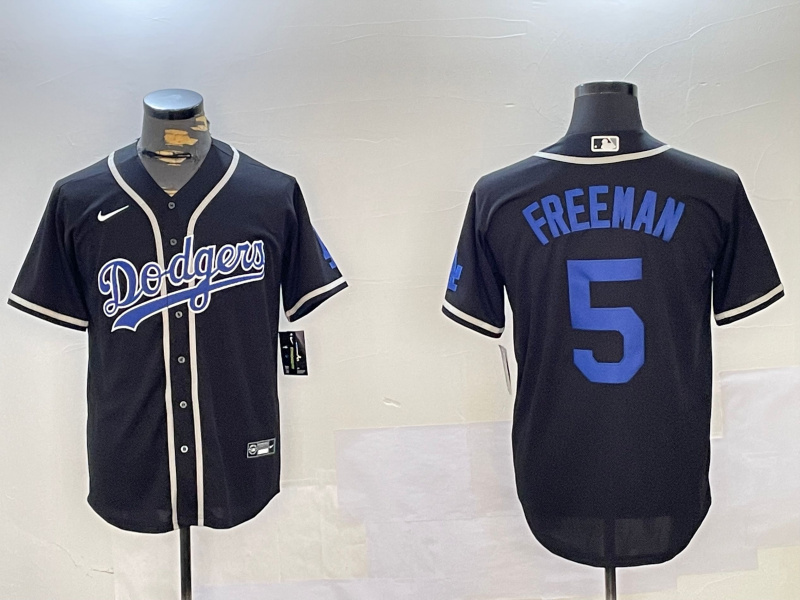 men's los angeles dodgers #5 freddie freeman black 2024 world series cool base stitched baseball jersey 1_副本