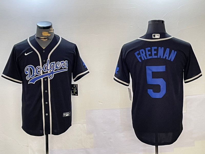Men's Los Angeles Dodgers #5 Freddie Freeman Black 2024 World Series Cool Base Stitched Baseball Jersey 3