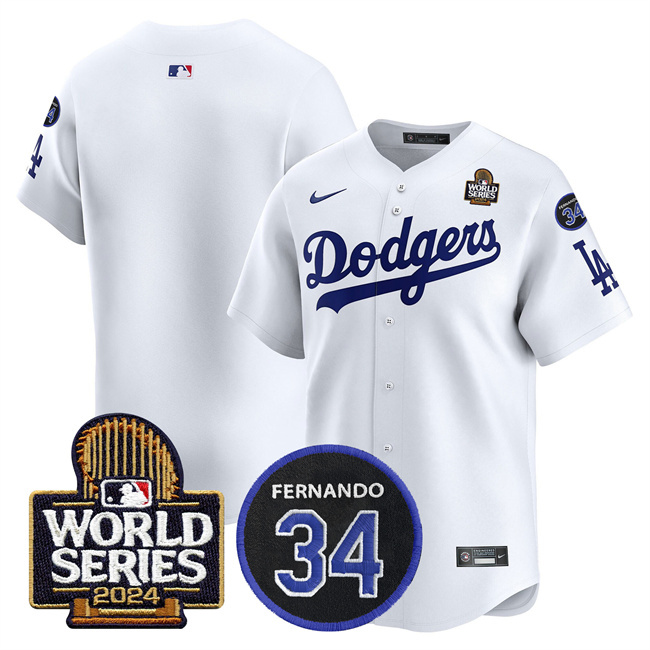 Men's Los Angeles Dodgers Blank White 2024 World Series With Fernando Memorial Patch Limited Stitched Baseball Jersey Men's Los Angeles Dodgers Blank White 2024 World Series With Fernando Memorial Patch Limited Stitched Baseball Jersey