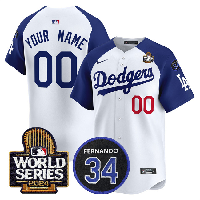 Men's Los Angeles Dodgers ACTIVE PLAYER Custom White Royal 2024 World Series With Fernando Memorial Patch Limited Stitched Baseball Jersey Men's Los Angeles Dodgers ACTIVE PLAYER Custom White Royal 2024 World Series With Fernando Memorial Patch Limited Stitched Baseball Jersey