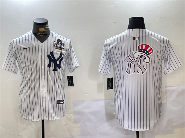 Men's New York Yankees White Team Big Logo 2024 World Series Home Limited Stitched Baseball Jersey 4