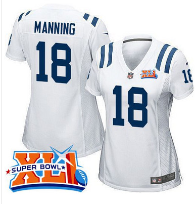 Nike Colts #18 Peyton Manning White Super Bowl XLI Women's Stitched NFL Elite Jersey