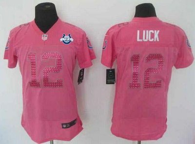 NEW Colts #12 Andrew Luck Pink Sweetheart With 30TH Seasons Patch Women's Stitched NFL Elite Jersey