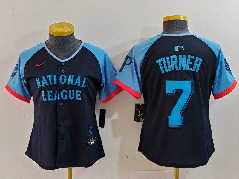 Women's National League #7 Trea Turner Navy 2024 All-Star Limited Stitched Baseball Jersey(Run Small) 5
