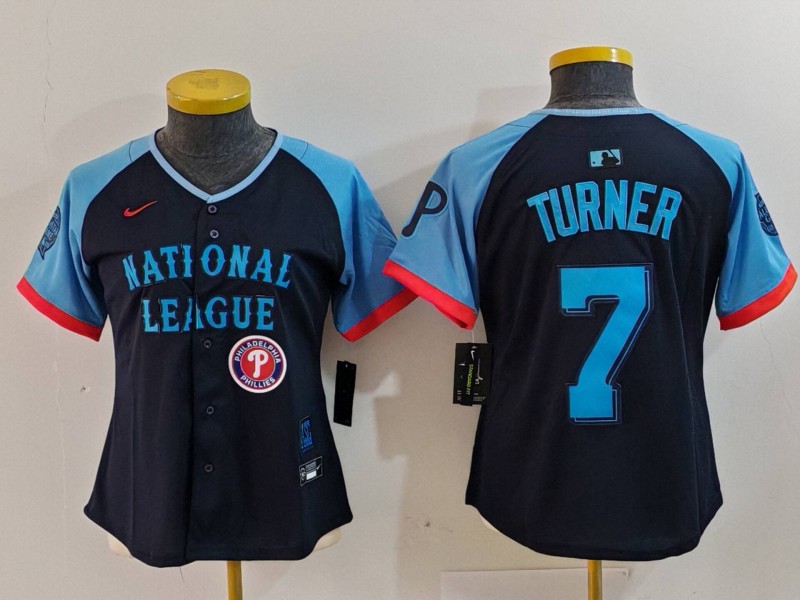 Women's National League #7 Trea Turner Navy 2024 All-Star Limited Stitched Baseball Jersey(Run Small) 2