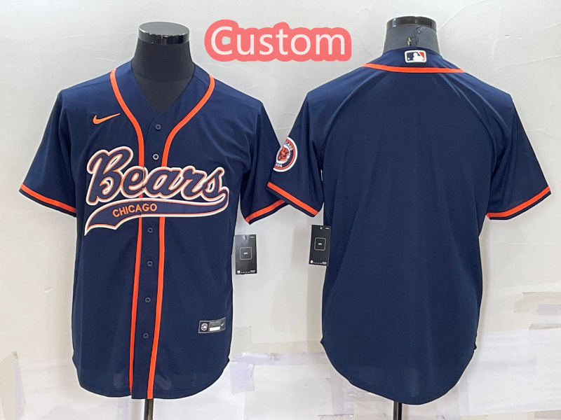 Custom Men's Chicago Bears Navy Cool Base Stitched Baseball Jersey Custom Men's Chicago Bears Navy Cool Base Stitched Baseball Jersey