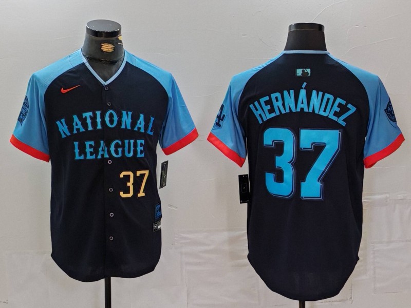 Men's National League #37 Teoscar Hernandez Navy 2024 All-Star Limited Stitched Baseball Jersey 8