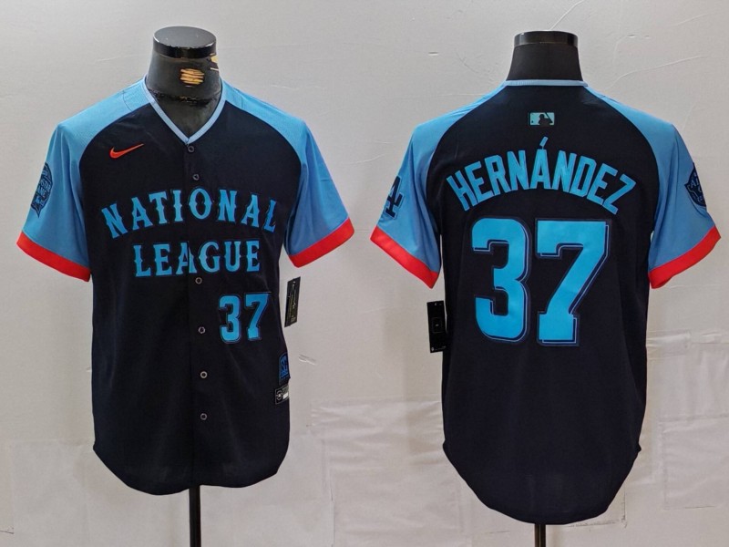 Men's National League #37 Teoscar Hernandez Navy 2024 All-Star Limited Stitched Baseball Jersey 3