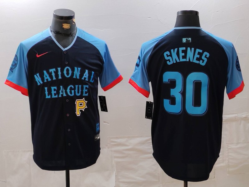 Men's National League #30 Paul Skenes Navy 2024 All-Star Limited Stitched Baseball Jersey 7