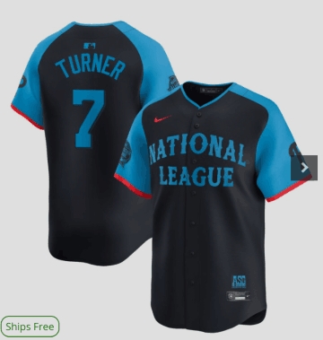 Men's National League #7 Trea Turner Navy 2024 All Star Elite Stitched Baseball Jersey_副本