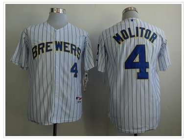 Youth MLB Brewers #4 Paul Molitor White (Blue Strip) Cool Base Jersey