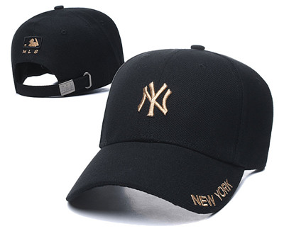 Yankees Team Gold Logo Black Peaked Adjustable Hat1 TX