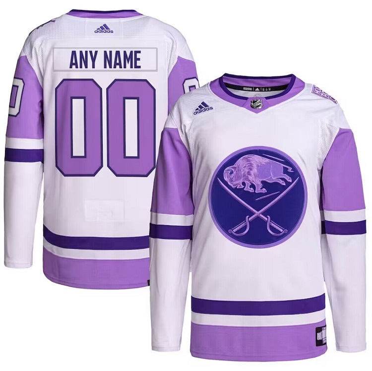 Men's Buffalo Sabres Custom Purple White Cancer Blue Stitched Jersey Men's Buffalo Sabres Custom Purple White Cancer Blue Stitched Jersey