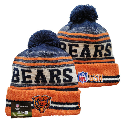 Bears Team Logo Orange And Navy Pom Cuffed Knit Hat YD Bears Team Logo Orange And Navy Pom Cuffed Knit Hat YD