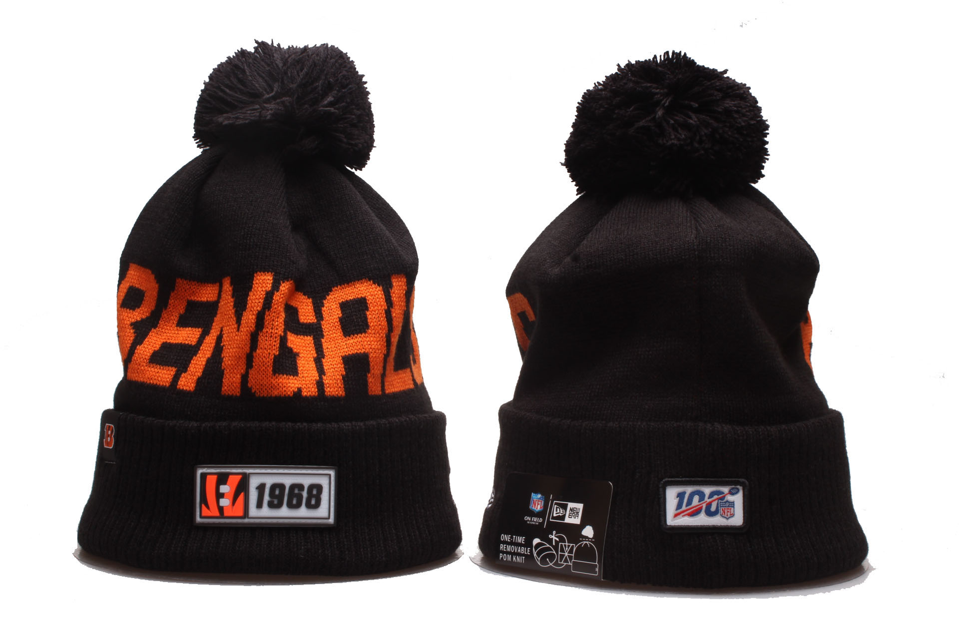Bears Team Logo 100th Season Cuffed Pom Knit Hat YP Bears Team Logo 100th Season Cuffed Pom Knit Hat YP