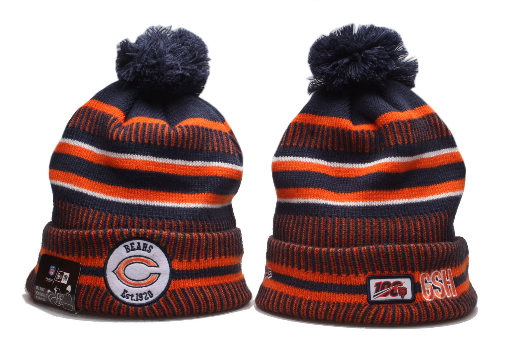 Bears Fresh Logo Orange 100th Season Pom Knit Hat YD Bears Fresh Logo Orange 100th Season Pom Knit Hat YD