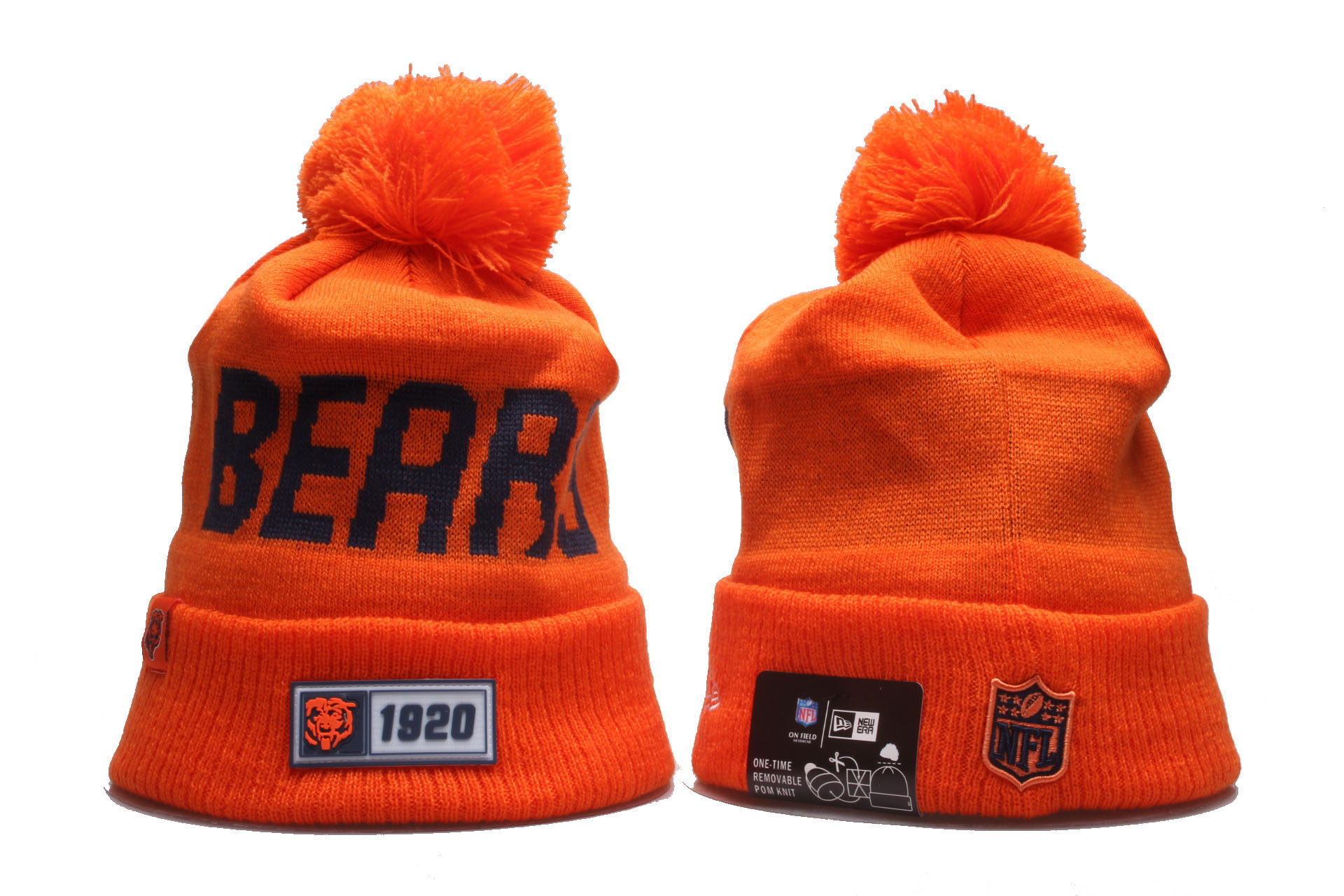 Bears Team Logo Orange 1920 Pom Knit Hat YD Bears Team Logo Orange 1920 Pom Knit Hat YD