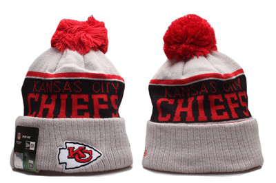 Chiefs Team Logo Gray Red Wordmark Cuffed Pom Knit Hat YP Chiefs Team Logo Gray Red Wordmark Cuffed Pom Knit Hat YP