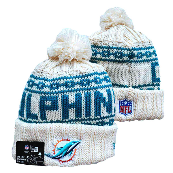 Dolphins Team Logo Pom Cuffed White Knit Hat YD