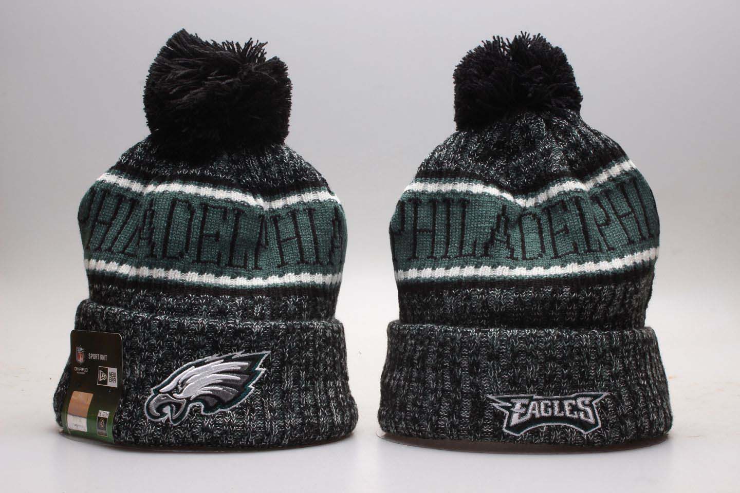 Eagles Fresh Logo Green Wordmark Cuffed Pom Knit Hat YP