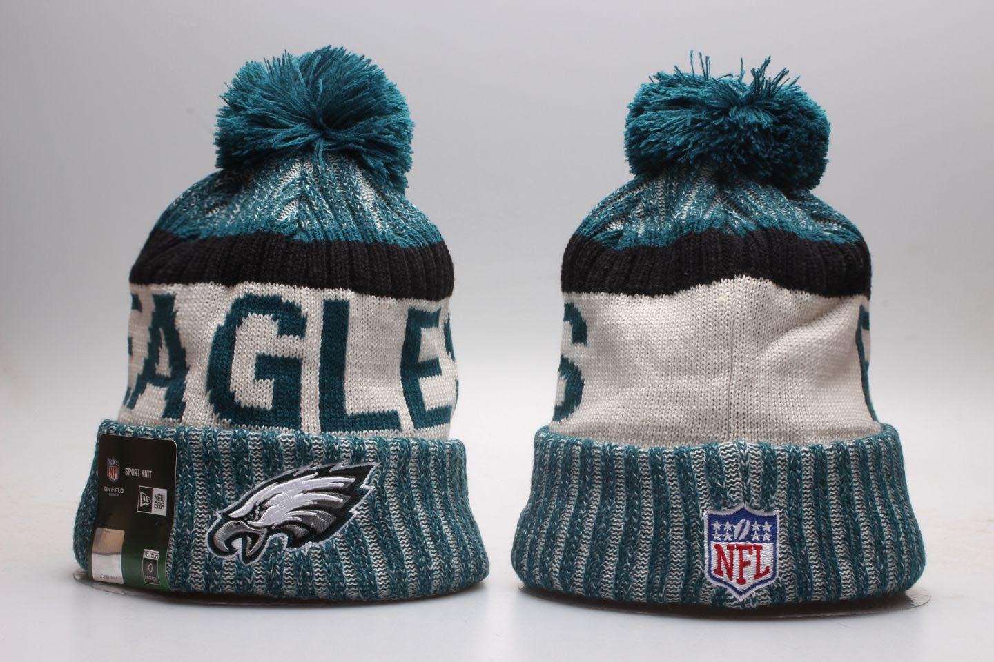 Eagles Team Logo Navy Wordmark Cuffed Pom Knit Hat YP