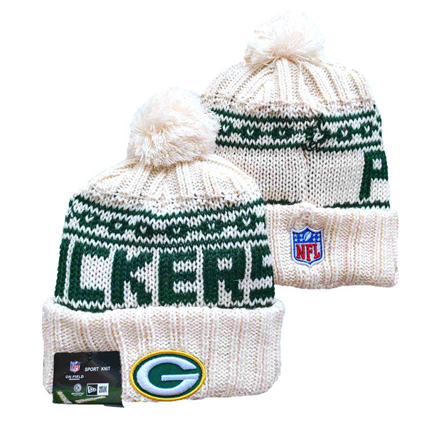 Packers Team Logo Pom Cuffed White Knit Hat YD