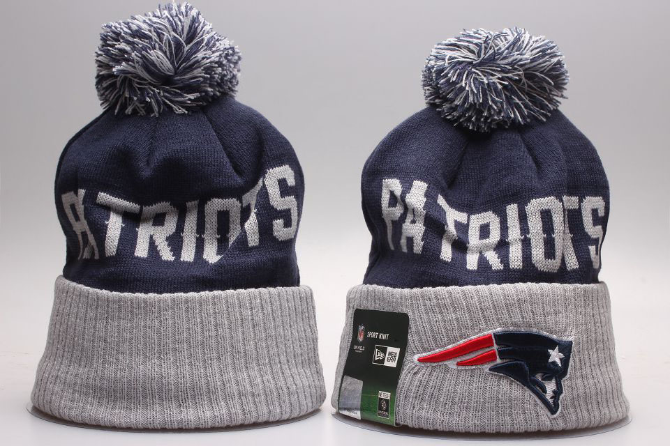 Patriots Team Logo Navy Gray Wordmark Cuffed Pom Knit Hat YP