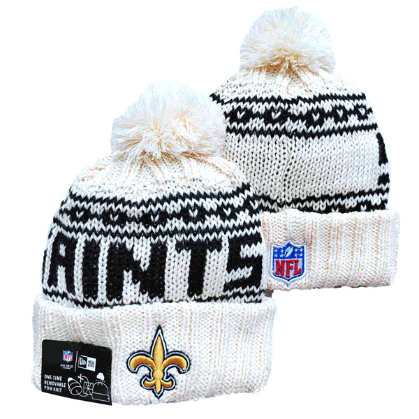Saints Team Logo Pom Cuffed White Knit Hat YD