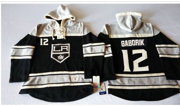 Los Angeles Kings #12 Marian Gaborik Black Sawyer Hooded Sweatshirt Stitched NHL Jersey