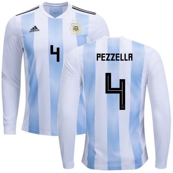 Argentina #4 Pezzella Home Long Sleeves Kid Soccer Country Jersey