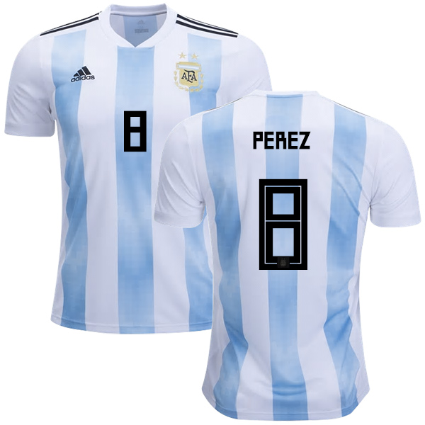 Argentina #8 Perez Home Kid Soccer Country Jersey