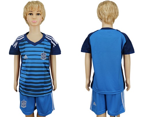 Spain Blank Blue Goalkeeper Kid Soccer Country Jersey