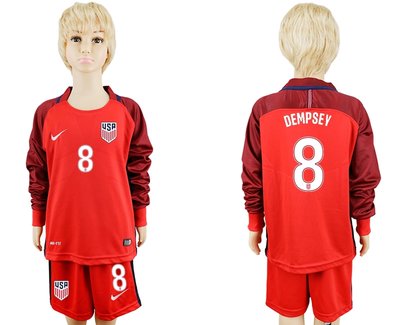 USA #8 Dempsey Home Long Sleeves Kid Soccer Country Jersey
