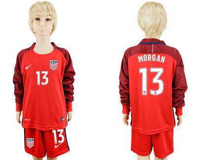USA #13 Morgan Home Long Sleeves Kid Soccer Country Jersey