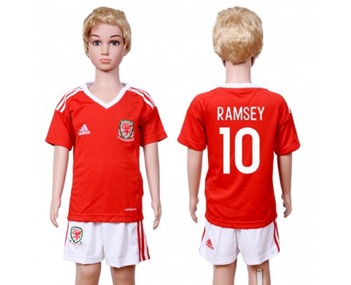 Wales #10 Ramsey Home Kid Soccer Country Jersey