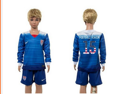 USA #15 Footballfashion Independence Day Away Long Sleeves Kid Soccer Country Jersey