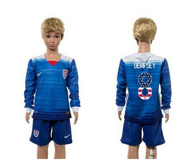 USA #8 Dempsey Independence Day Away Long Sleeves Kid Soccer Country Jersey