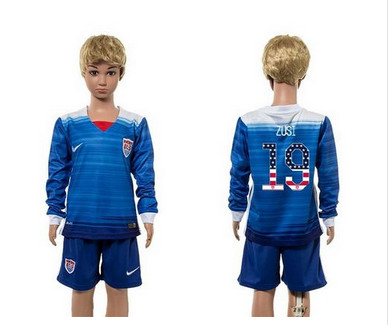 USA #19 Zusi Independence Day Away Long Sleeves Kid Soccer Country Jersey