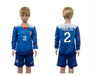 USA #2 Yedlin Away Long Sleeves Kid Soccer Country Jersey