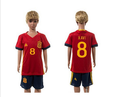 Spain #8 Xavi Red Home Kid Soccer Country Jersey