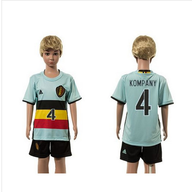 Belgium #4 Kompany Away Kid Soccer Country Jersey