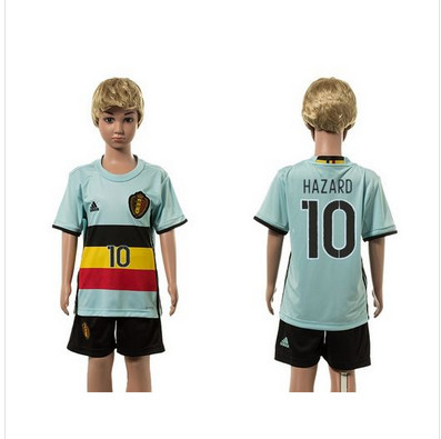Belgium #10 Hazard Away Kid Soccer Country Jersey