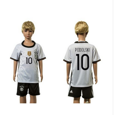 Germany #10 Podolski White Home Kid Soccer Country Jersey