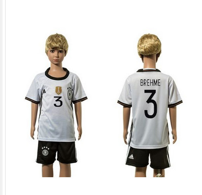 Germany #3 Brehme White Home Kid Soccer Country Jersey