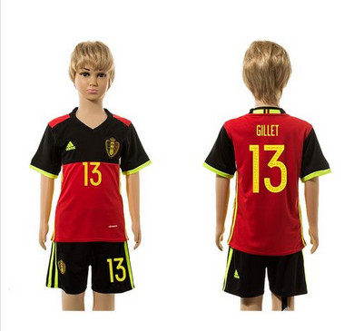 Belgium #13 Gillet Red Home Kid Soccer Country Jersey
