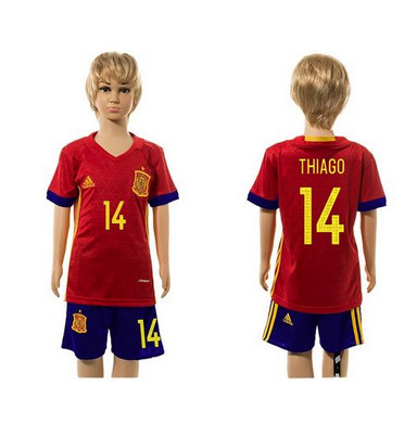 Spain #14 Thiago Red Home Kid Soccer Country Jersey