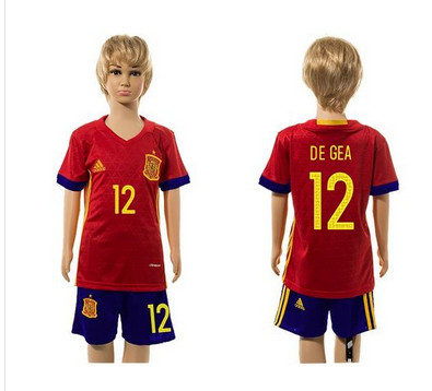 Spain #12 De Gea Red Home Kid Soccer Country Jersey