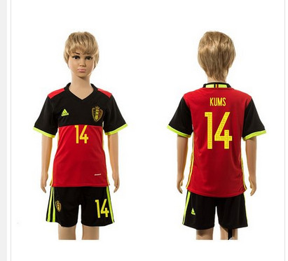 Belgium #14 Kums Red Home Kid Soccer Country Jersey