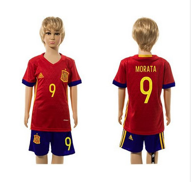 Spain #9 Morata Red Home Kid Soccer Country Jersey