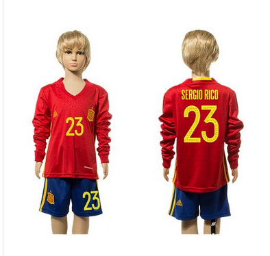 Spain #23 Sergio Rico Red Home Long Sleeves Kid Soccer Country Jersey